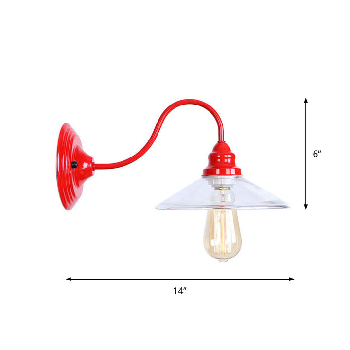 Lisslune | Iron Red Wall Lighting Kit Gooseneck 1 Bulb Loft Style Wall Lighting with Cone/Sphere/Bell Clear Glass Shade