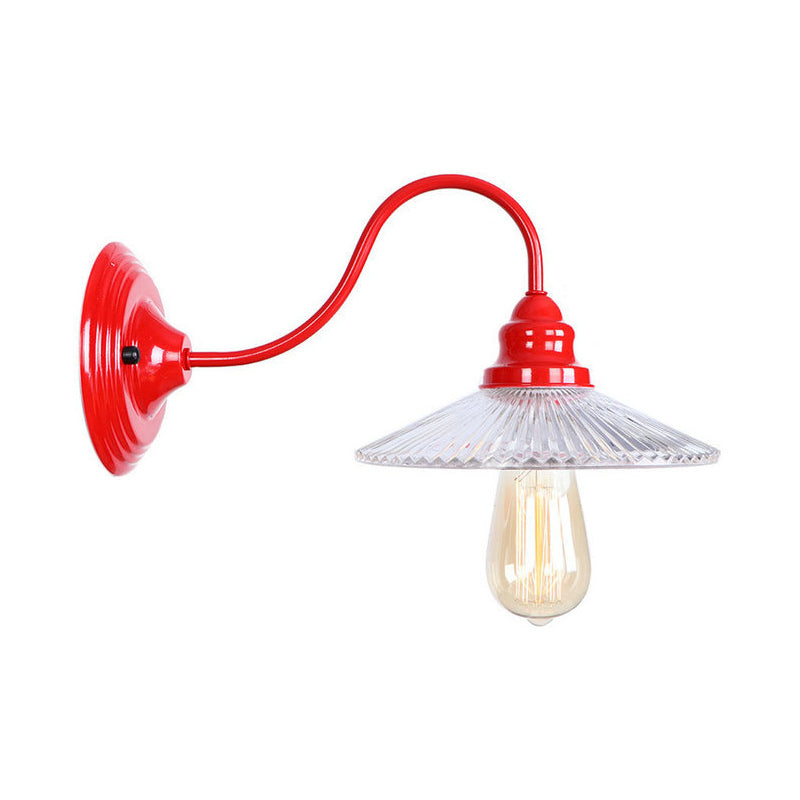 Lisslune | Iron Red Wall Lighting Kit Gooseneck 1 Bulb Loft Style Wall Lighting with Cone/Sphere/Bell Clear Glass Shade