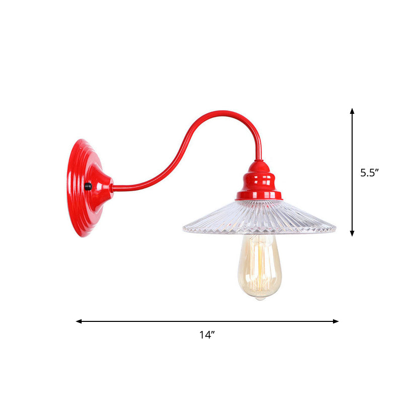 Lisslune | Iron Red Wall Lighting Kit Gooseneck 1 Bulb Loft Style Wall Lighting with Cone/Sphere/Bell Clear Glass Shade