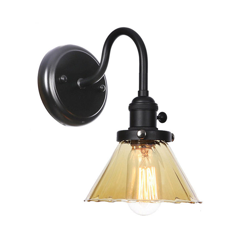 Skørter | 1-Light Gooseneck Wall Lamp Vintage Kitchen Wall Mounted Light with Ball/Diamond/Cone Clear/Amber Glass Shade in Black