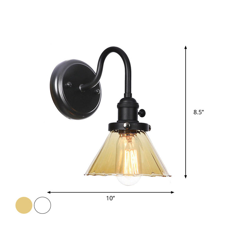 Skørter | 1-Light Gooseneck Wall Lamp Vintage Kitchen Wall Mounted Light with Ball/Diamond/Cone Clear/Amber Glass Shade in Black