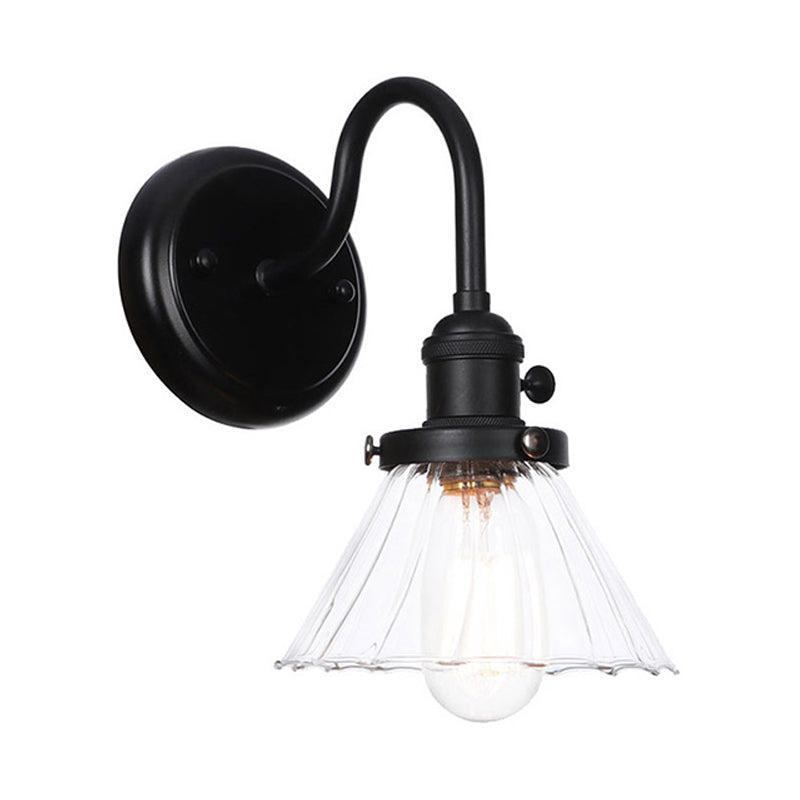 Skørter | 1-Light Gooseneck Wall Lamp Vintage Kitchen Wall Mounted Light with Ball/Diamond/Cone Clear/Amber Glass Shade in Black