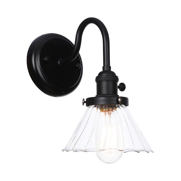 Skørter | 1-Light Gooseneck Wall Lamp Vintage Kitchen Wall Mounted Light with Ball/Diamond/Cone Clear/Amber Glass Shade in Black