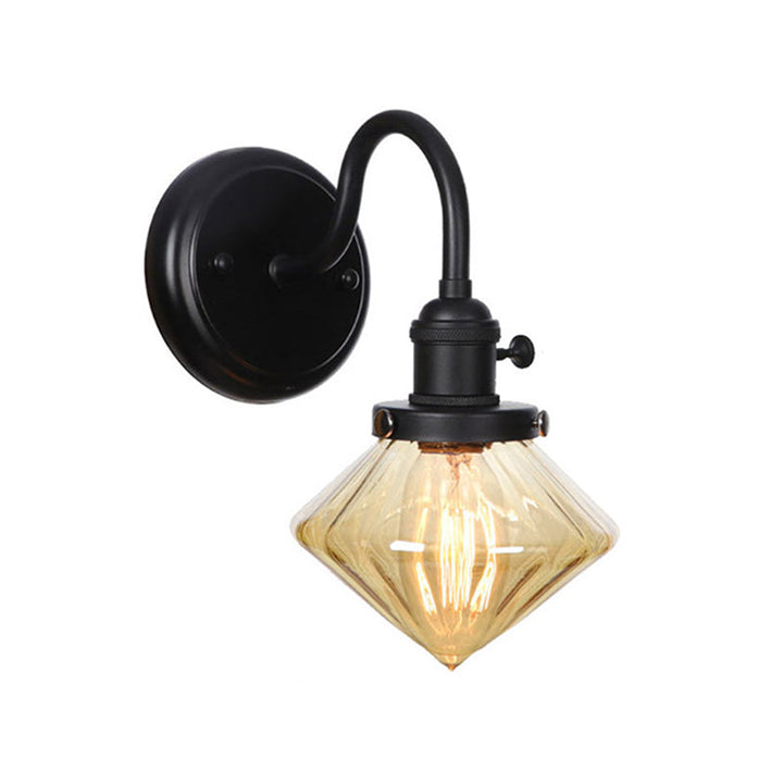 Skørter | 1-Light Gooseneck Wall Lamp Vintage Kitchen Wall Mounted Light with Ball/Diamond/Cone Clear/Amber Glass Shade in Black