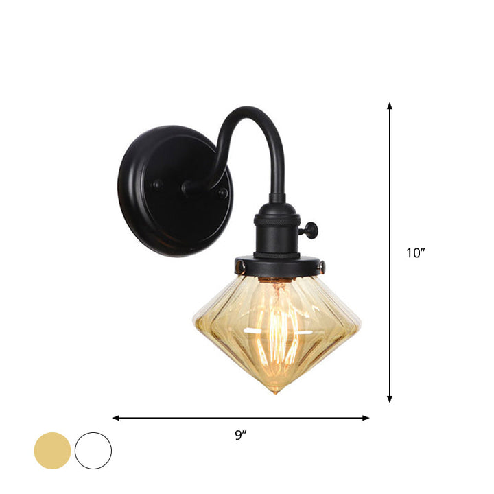 Skørter | 1-Light Gooseneck Wall Lamp Vintage Kitchen Wall Mounted Light with Ball/Diamond/Cone Clear/Amber Glass Shade in Black