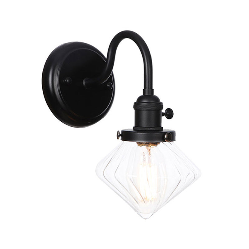 Skørter | 1-Light Gooseneck Wall Lamp Vintage Kitchen Wall Mounted Light with Ball/Diamond/Cone Clear/Amber Glass Shade in Black