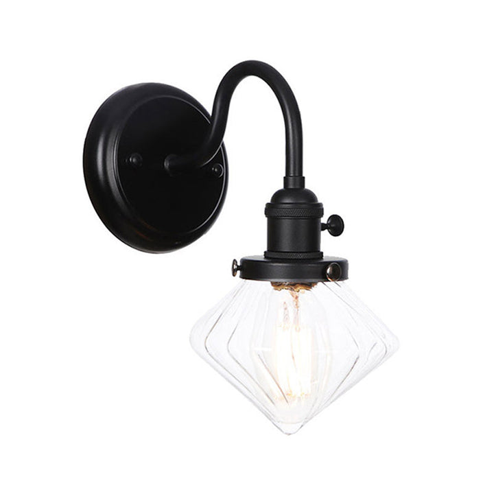 Skørter | 1-Light Gooseneck Wall Lamp Vintage Kitchen Wall Mounted Light with Ball/Diamond/Cone Clear/Amber Glass Shade in Black