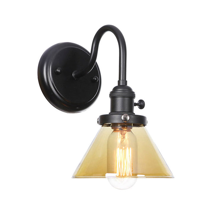 Skørter | 1-Light Gooseneck Wall Lamp Vintage Kitchen Wall Mounted Light with Ball/Diamond/Cone Clear/Amber Glass Shade in Black