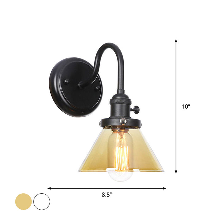 Skørter | 1-Light Gooseneck Wall Lamp Vintage Kitchen Wall Mounted Light with Ball/Diamond/Cone Clear/Amber Glass Shade in Black