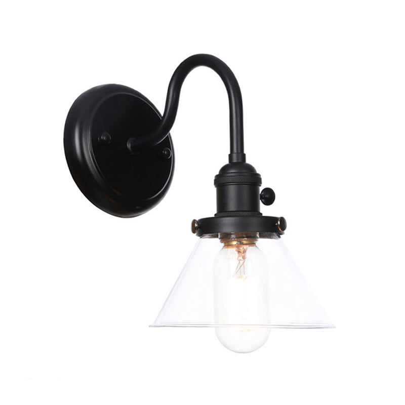Skørter | 1-Light Gooseneck Wall Lamp Vintage Kitchen Wall Mounted Light with Ball/Diamond/Cone Clear/Amber Glass Shade in Black