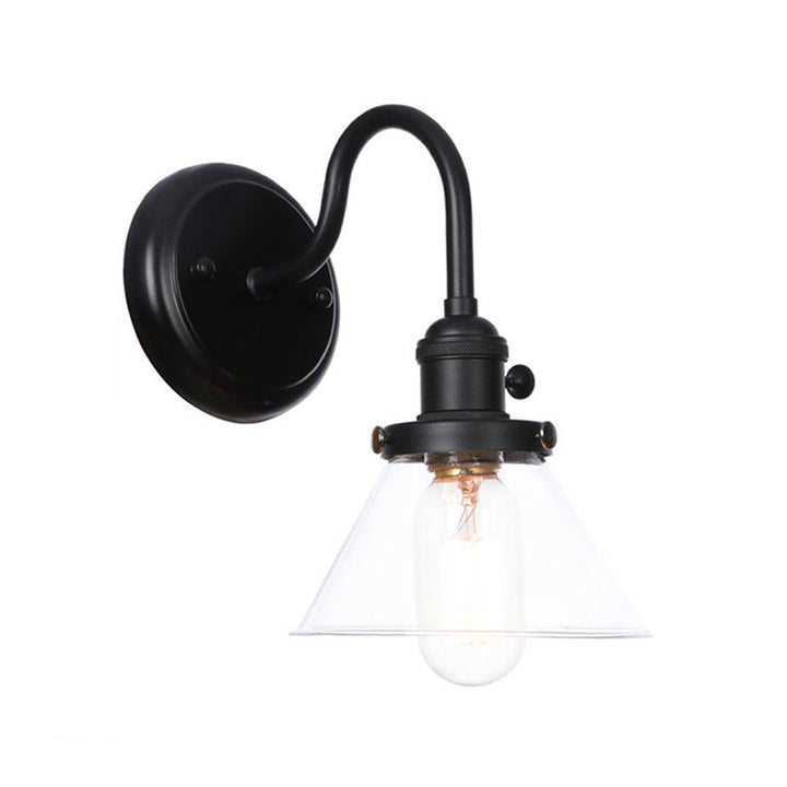 Skørter | 1-Light Gooseneck Wall Lamp Vintage Kitchen Wall Mounted Light with Ball/Diamond/Cone Clear/Amber Glass Shade in Black