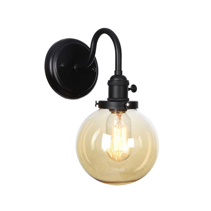 Skørter | 1-Light Gooseneck Wall Lamp Vintage Kitchen Wall Mounted Light with Ball/Diamond/Cone Clear/Amber Glass Shade in Black