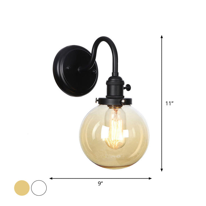 Skørter | 1-Light Gooseneck Wall Lamp Vintage Kitchen Wall Mounted Light with Ball/Diamond/Cone Clear/Amber Glass Shade in Black
