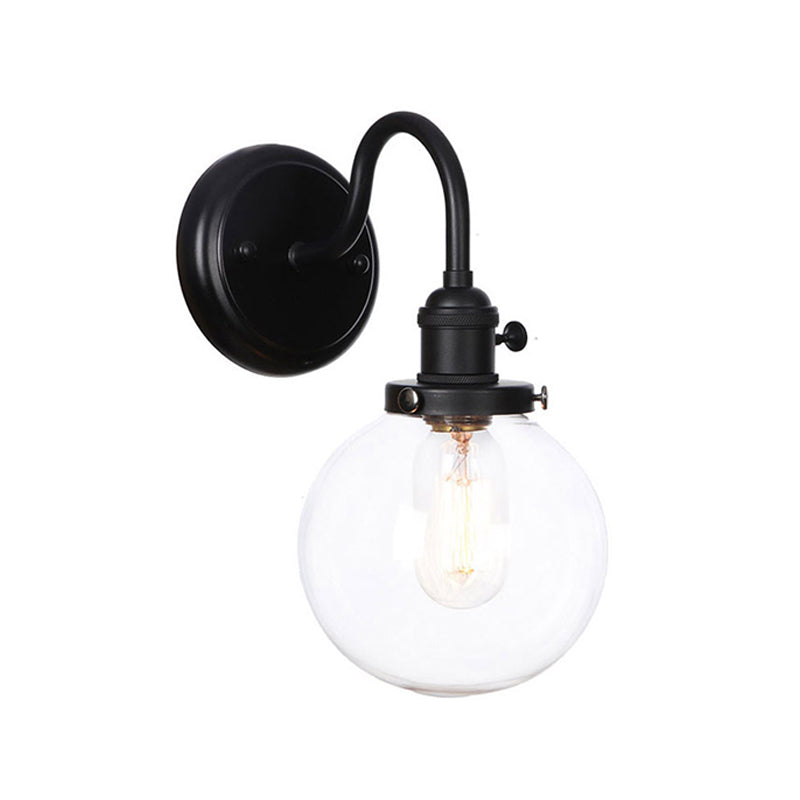 Skørter | 1-Light Gooseneck Wall Lamp Vintage Kitchen Wall Mounted Light with Ball/Diamond/Cone Clear/Amber Glass Shade in Black