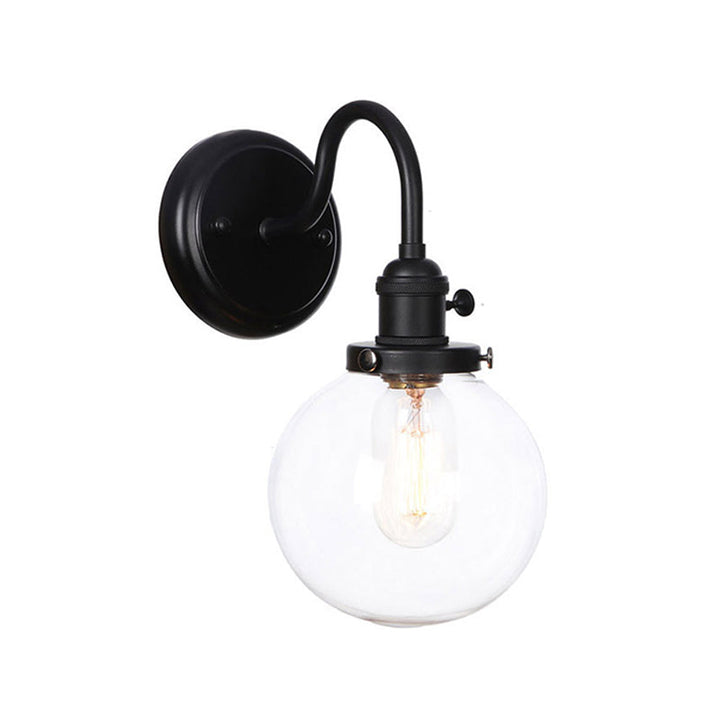 Skørter | 1-Light Gooseneck Wall Lamp Vintage Kitchen Wall Mounted Light with Ball/Diamond/Cone Clear/Amber Glass Shade in Black