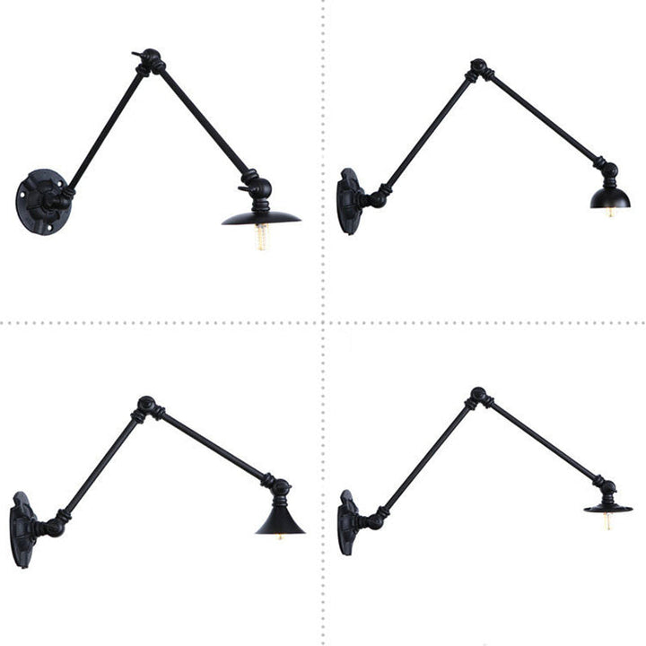 Skørter | Adjustable 2-arm iron wall lamp Warehouse 1-light studio task wall lamp with disc shade in black, 4"/12"/19.5" long