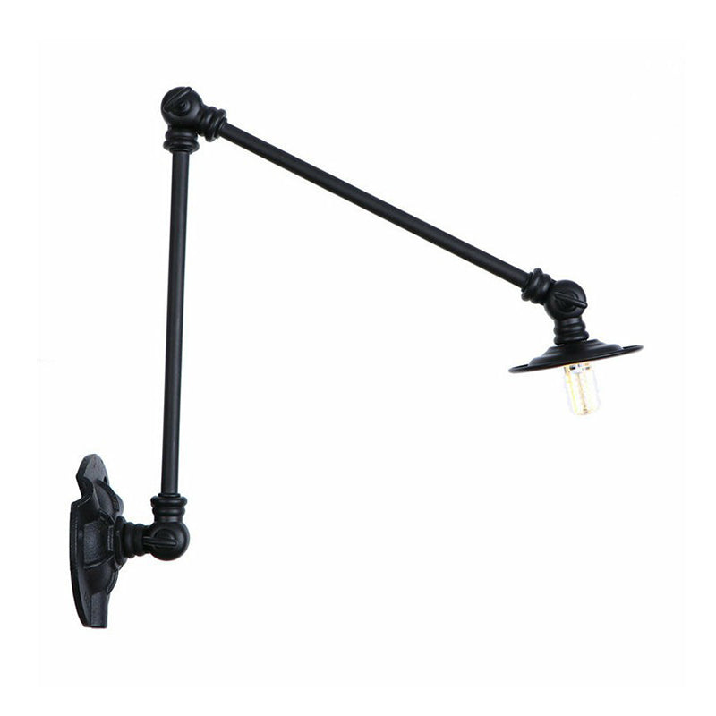 Skørter | Adjustable 2-arm iron wall lamp Warehouse 1-light studio task wall lamp with disc shade in black, 4"/12"/19.5" long