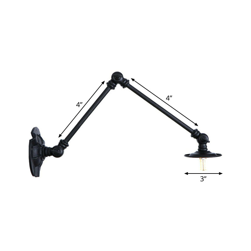 Skørter | Adjustable 2-arm iron wall lamp Warehouse 1-light studio task wall lamp with disc shade in black, 4"/12"/19.5" long