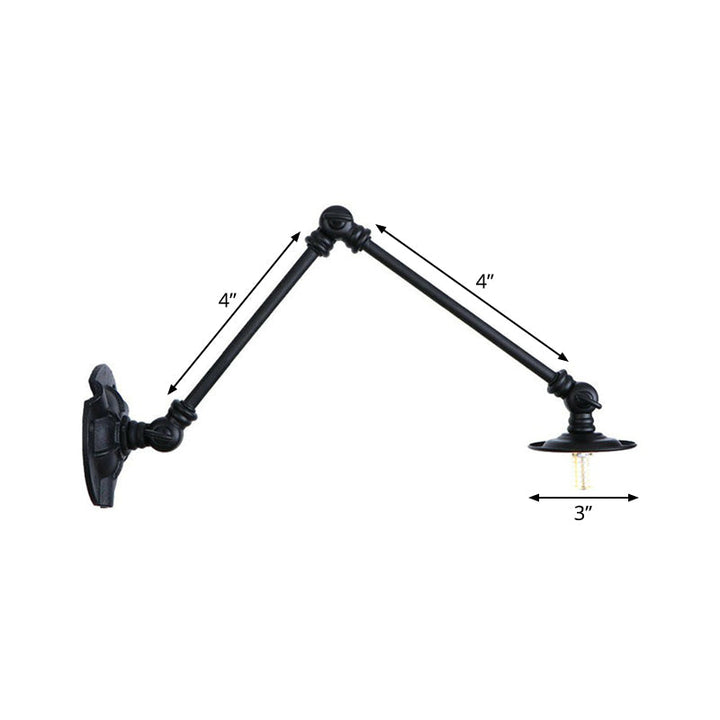 Skørter | Adjustable 2-arm iron wall lamp Warehouse 1-light studio task wall lamp with disc shade in black, 4"/12"/19.5" long
