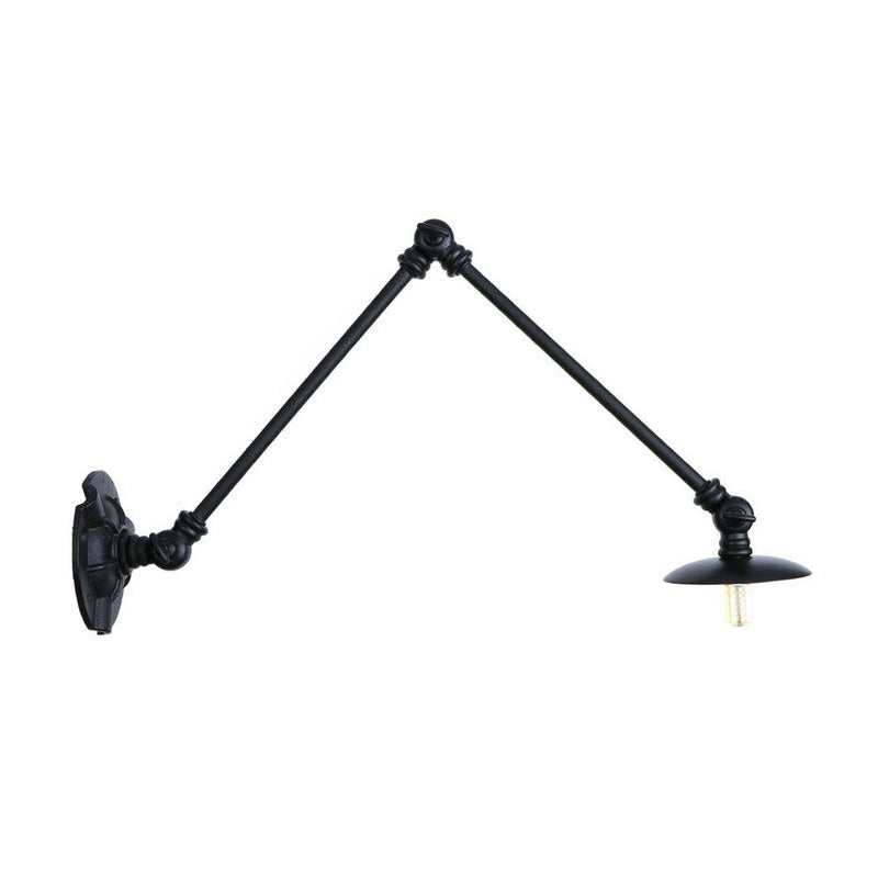 Skørter | Adjustable 2-arm iron wall lamp Warehouse 1-light studio task wall lamp with disc shade in black, 4"/12"/19.5" long