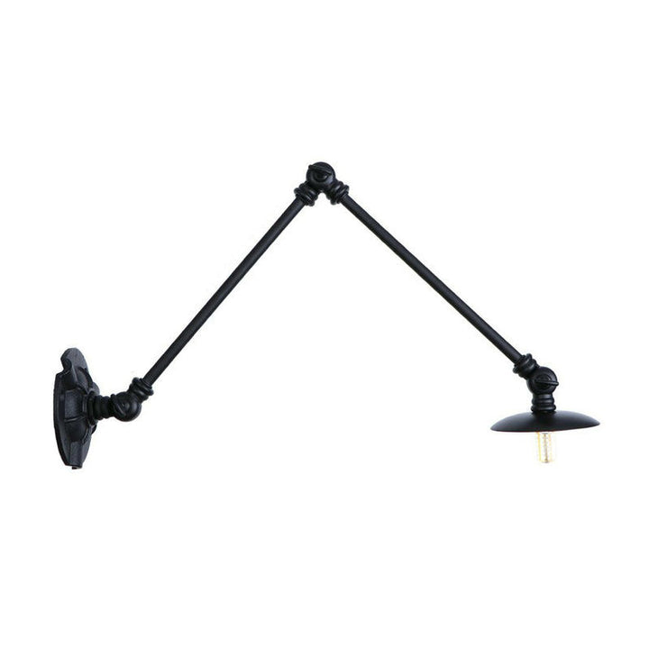 Skørter | Adjustable 2-arm iron wall lamp Warehouse 1-light studio task wall lamp with disc shade in black, 4"/12"/19.5" long