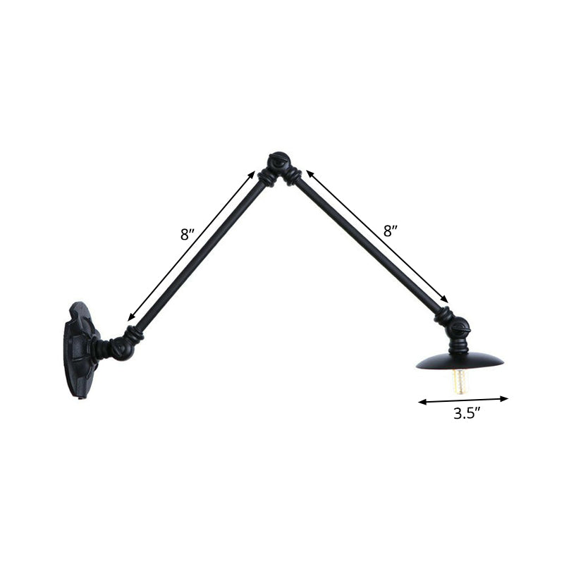 Skørter | Adjustable 2-arm iron wall lamp Warehouse 1-light studio task wall lamp with disc shade in black, 4"/12"/19.5" long