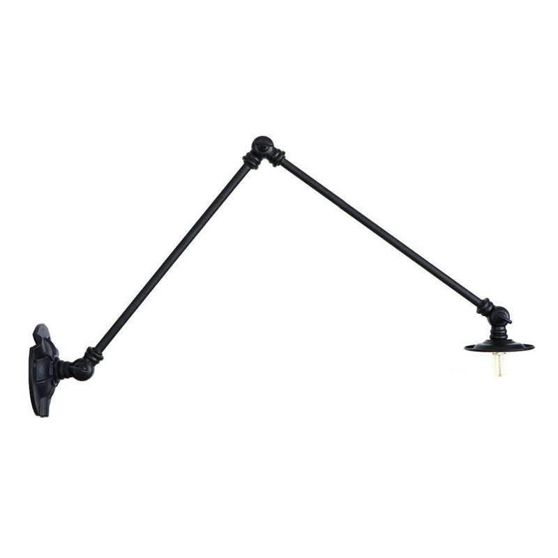 Skørter | Adjustable 2-arm iron wall lamp Warehouse 1-light studio task wall lamp with disc shade in black, 4"/12"/19.5" long