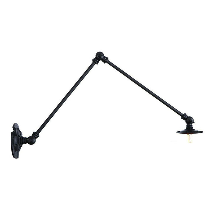 Skørter | Adjustable 2-arm iron wall lamp Warehouse 1-light studio task wall lamp with disc shade in black, 4"/12"/19.5" long