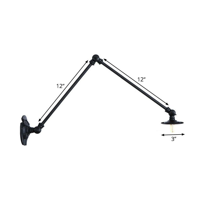 Skørter | Adjustable 2-arm iron wall lamp Warehouse 1-light studio task wall lamp with disc shade in black, 4"/12"/19.5" long