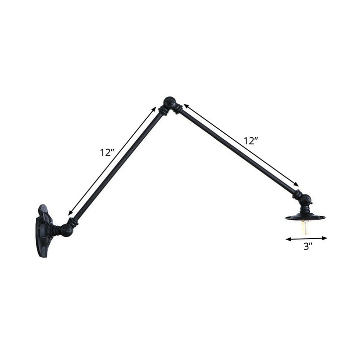 Skørter | Adjustable 2-arm iron wall lamp Warehouse 1-light studio task wall lamp with disc shade in black, 4"/12"/19.5" long