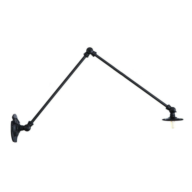 Skørter | Adjustable 2-arm iron wall lamp Warehouse 1-light studio task wall lamp with disc shade in black, 4"/12"/19.5" long