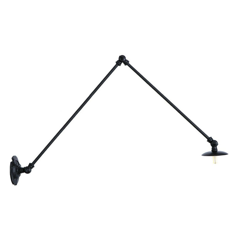 Skørter | Adjustable 2-arm iron wall lamp Warehouse 1-light studio task wall lamp with disc shade in black, 4"/12"/19.5" long