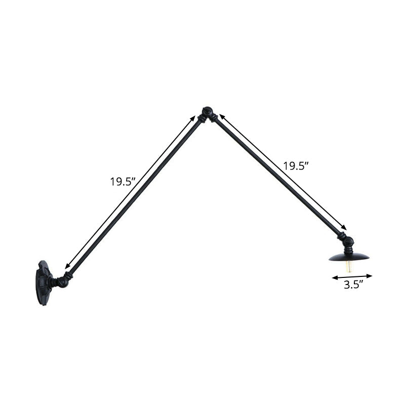 Skørter | Adjustable 2-arm iron wall lamp Warehouse 1-light studio task wall lamp with disc shade in black, 4"/12"/19.5" long