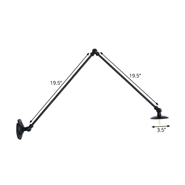 Skørter | Adjustable 2-arm iron wall lamp Warehouse 1-light studio task wall lamp with disc shade in black, 4"/12"/19.5" long