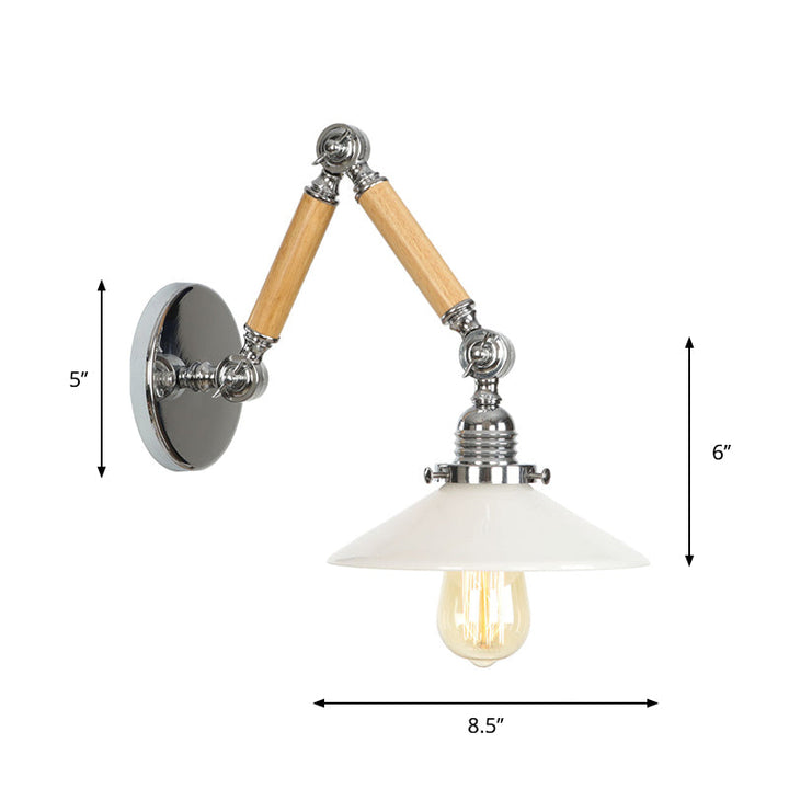 Lisslune | Brown-Silver 1-Bulb Reading Wall Light Loft Clear Glass Bulb/Plate/Bell Shade Wall Lighting with Wood 2-Joint Adjustable Arm