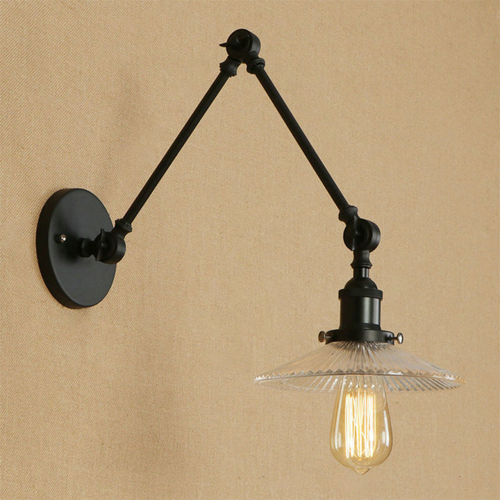Skørter | Saucer Shade Studio Task Wall Lamp Loft Style Ribbed Glass 1 Head Black-Brass/Black Swingarm Wall Mount Lighting Fixture