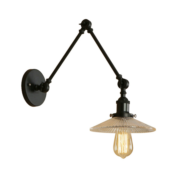 Skørter | Saucer Shade Studio Task Wall Lamp Loft Style Ribbed Glass 1 Head Black-Brass/Black Swingarm Wall Mount Lighting Fixture
