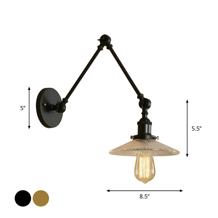 Skørter | Saucer Shade Studio Task Wall Lamp Loft Style Ribbed Glass 1 Head Black-Brass/Black Swingarm Wall Mount Lighting Fixture