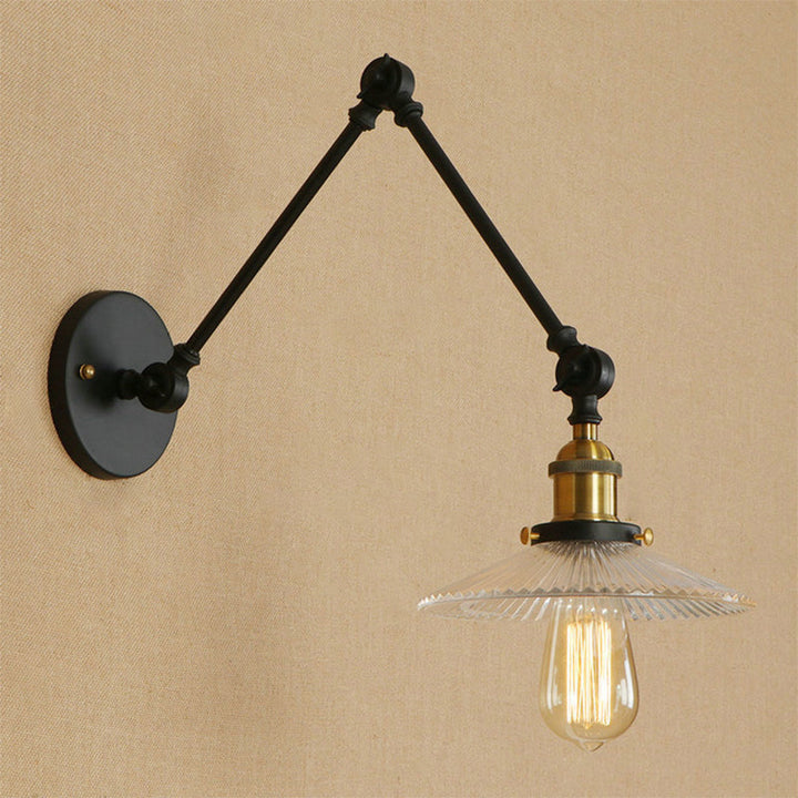 Skørter | Saucer Shade Studio Task Wall Lamp Loft Style Ribbed Glass 1 Head Black-Brass/Black Swingarm Wall Mount Lighting Fixture