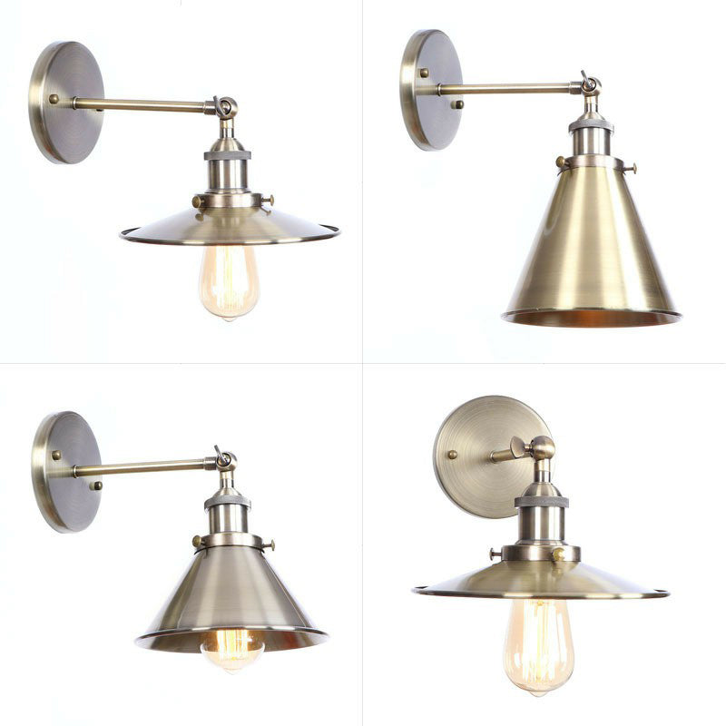 Lisslune | Bronze 1-Light Wall Spotlight Industrial Iron Rolled Edge Dish/Cone/Horn Wall Mount Light Fixture with Swivel Joint