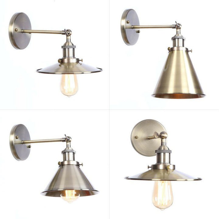 Lisslune | Bronze 1-Light Wall Spotlight Industrial Iron Rolled Edge Dish/Cone/Horn Wall Mount Light Fixture with Swivel Joint