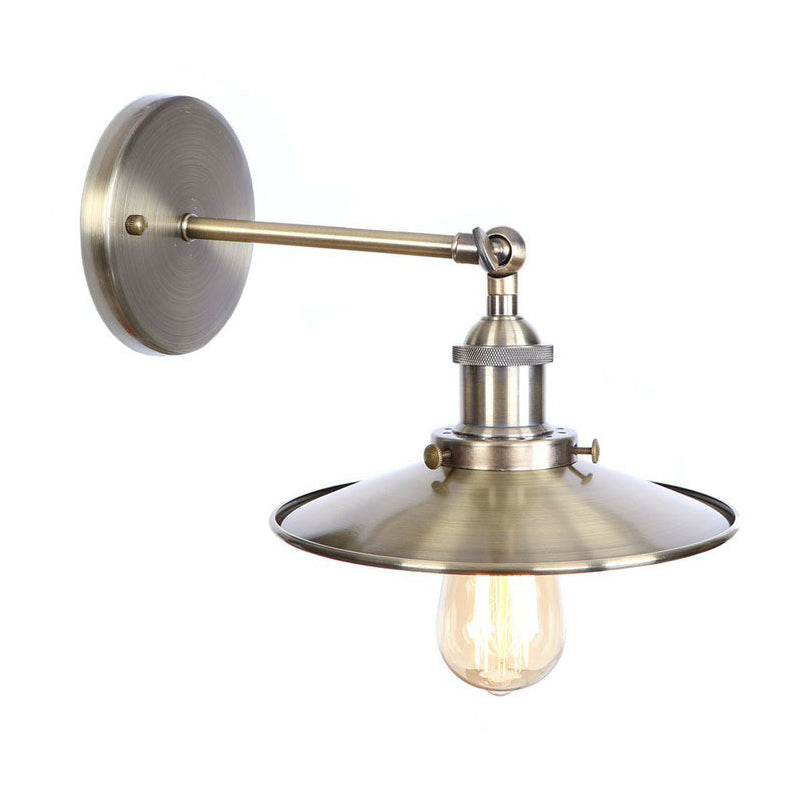 Lisslune | Bronze 1-Light Wall Spotlight Industrial Iron Rolled Edge Dish/Cone/Horn Wall Mount Light Fixture with Swivel Joint