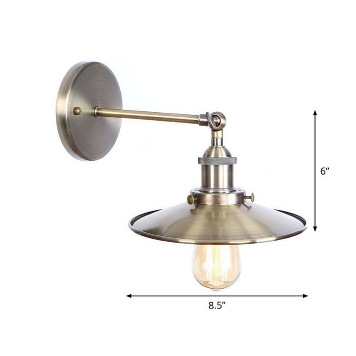 Lisslune | Bronze 1-Light Wall Spotlight Industrial Iron Rolled Edge Dish/Cone/Horn Wall Mount Light Fixture with Swivel Joint