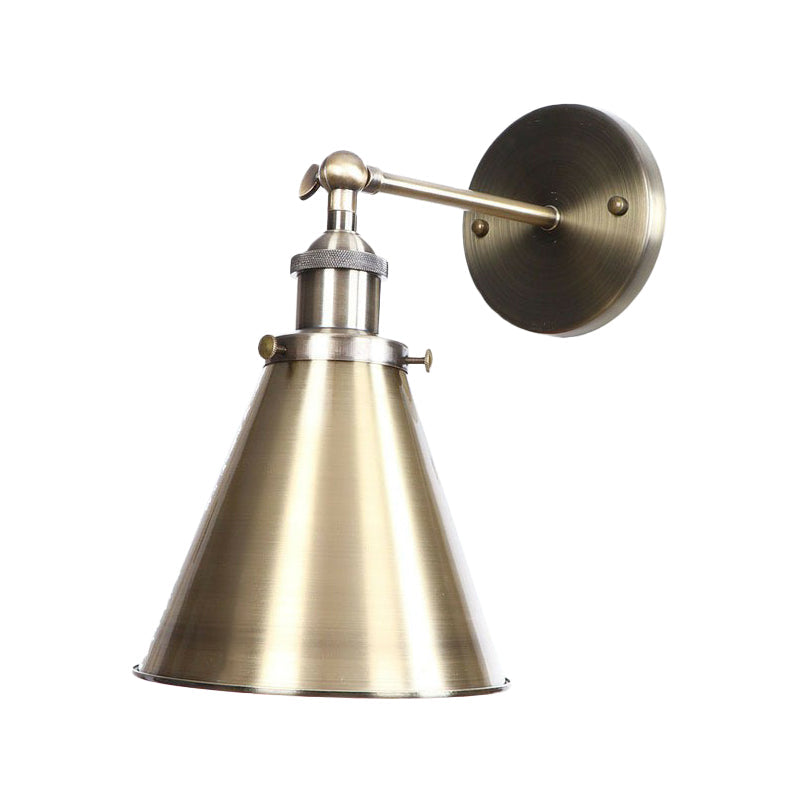 Lisslune | Bronze 1-Light Wall Spotlight Industrial Iron Rolled Edge Dish/Cone/Horn Wall Mount Light Fixture with Swivel Joint