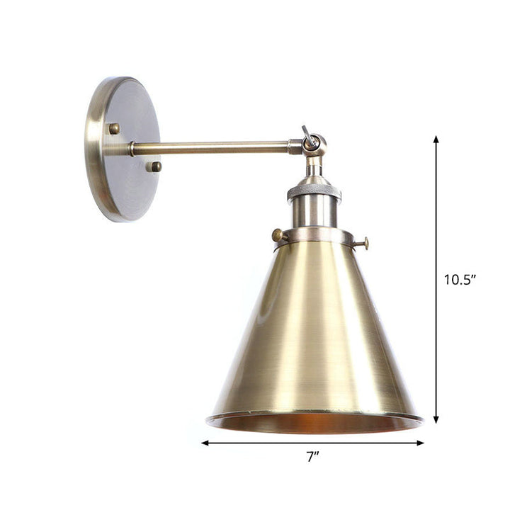 Lisslune | Bronze 1-Light Wall Spotlight Industrial Iron Rolled Edge Dish/Cone/Horn Wall Mount Light Fixture with Swivel Joint