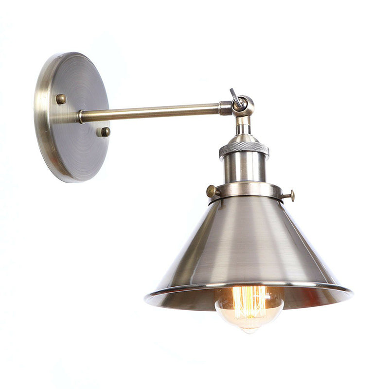 Lisslune | Bronze 1-Light Wall Spotlight Industrial Iron Rolled Edge Dish/Cone/Horn Wall Mount Light Fixture with Swivel Joint