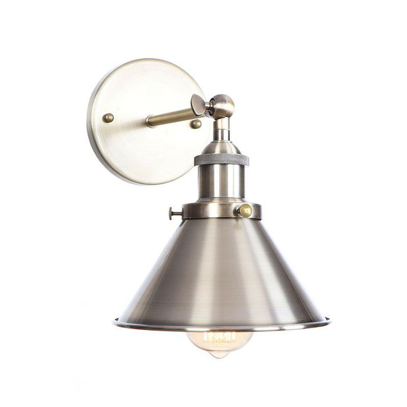 Lisslune | Bronze 1-Light Wall Spotlight Industrial Iron Rolled Edge Dish/Cone/Horn Wall Mount Light Fixture with Swivel Joint