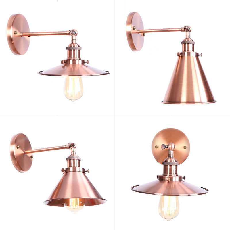Lisslune | Adjustable Iron Copper Wall Reading Camp Horn/Bowl/Cone Single Lamp Loft Style Wall Lamp for Living Room