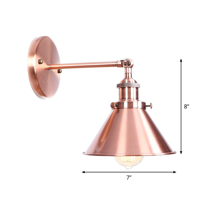 Lisslune | Adjustable Iron Copper Wall Reading Camp Horn/Bowl/Cone Single Lamp Loft Style Wall Lamp for Living Room