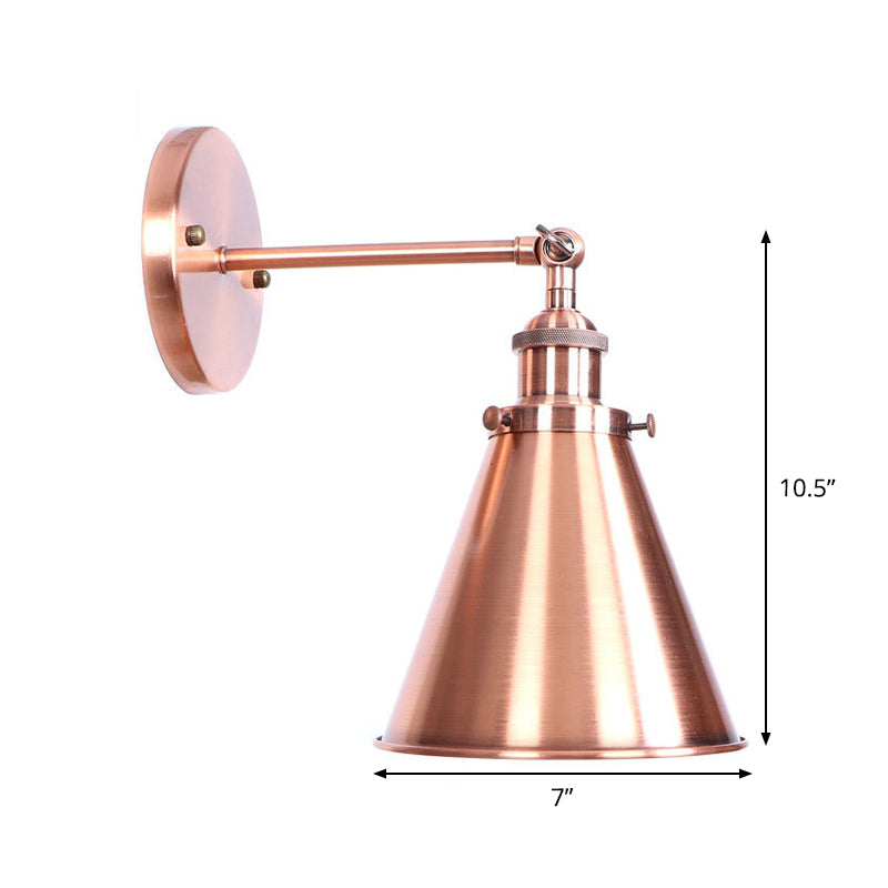 Lisslune | Adjustable Iron Copper Wall Reading Camp Horn/Bowl/Cone Single Lamp Loft Style Wall Lamp for Living Room